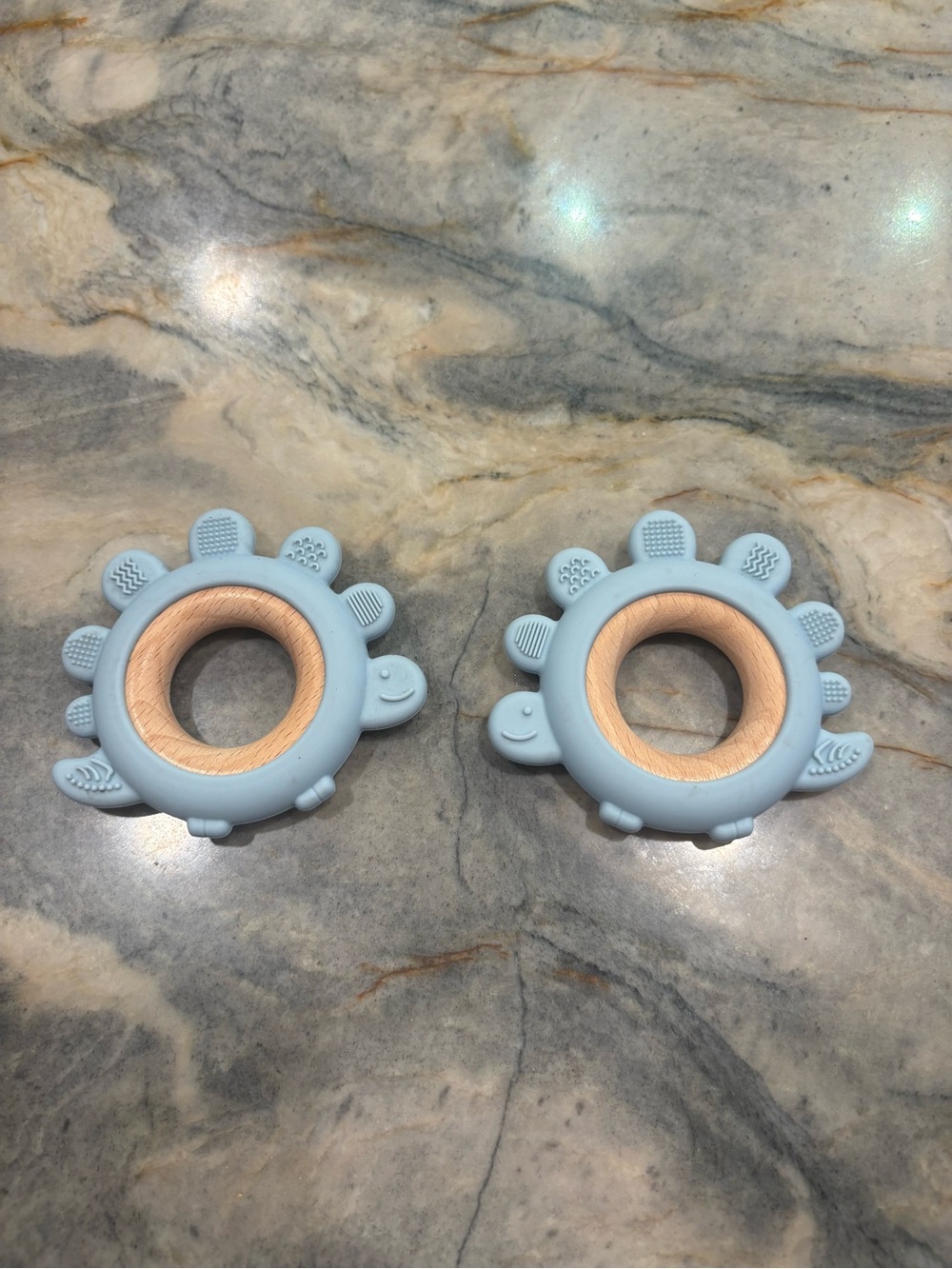 Baby Teething Dino Ring - Blue Silicone & Wood